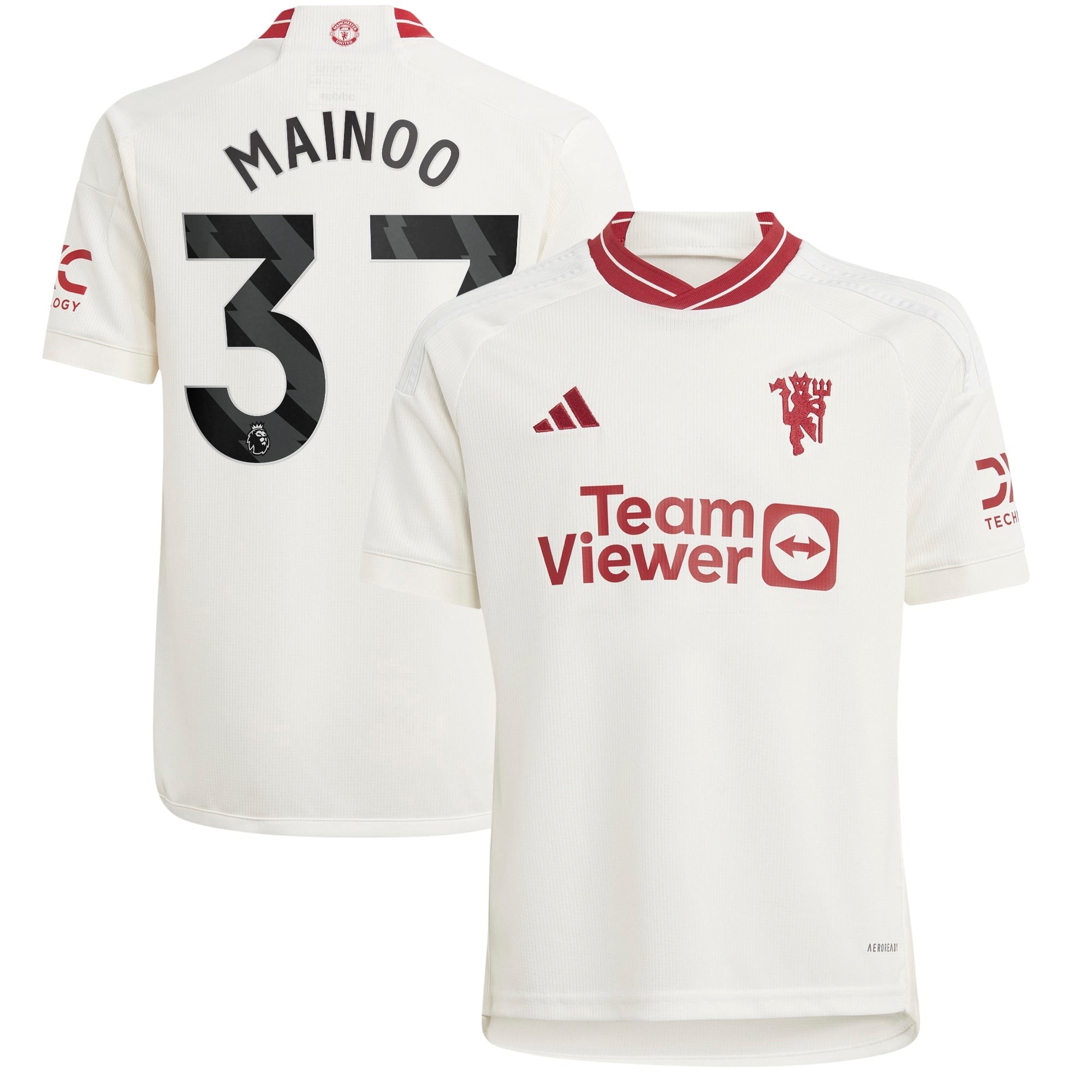 Kobbie Mainoo Manchester United adidas Youth 2023/24 Away Replica Player Jersey - Green/White - Image 6