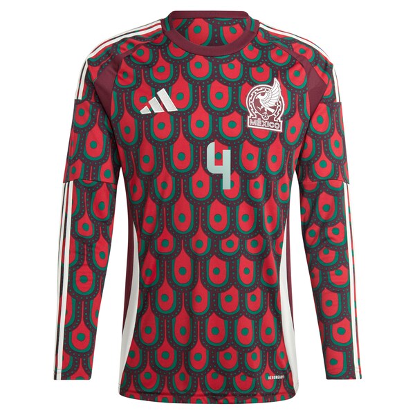 Edson Alvarez Mexico National Team adidas 2024 Home Replica Player Long Sleeve Jersey - Burgundy/Green - Image 3