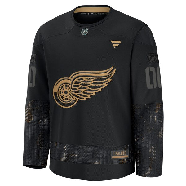 Detroit Red Wings 2024 Military Appreciation Personalized Long Sleeve Practice Jersey - Black - Image 2