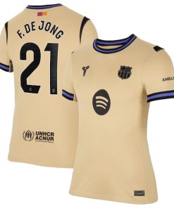 Frenkie de Jong Barcelona Nike Women's 2025/26 Away Stadium Replica Jersey - Gold/Navy