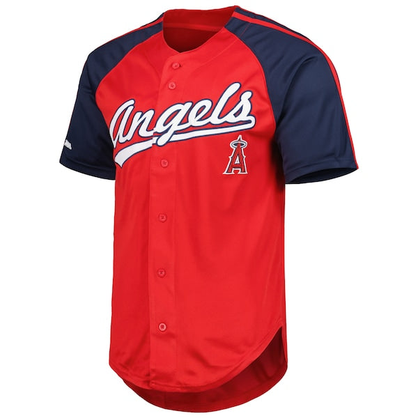 Los Angeles Angels Stitches Button-Down Raglan Replica Jersey - Red - Image 2