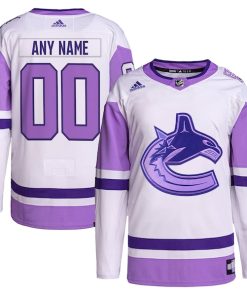 Vancouver Canucks adidas Hockey Fights Cancer Primegreen Authentic Custom Jersey - White/Purple