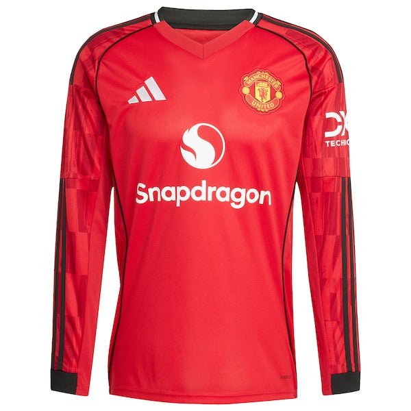 Manchester United adidas Home 2025/26 Replica Long Sleeve Jersey - Red/Black/White - Image 3