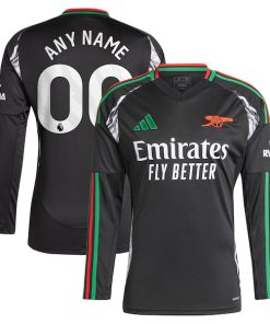 Alternative view of Arsenal adidas 2024/25 Away Replica Long Sleeve Custom Jersey - Black