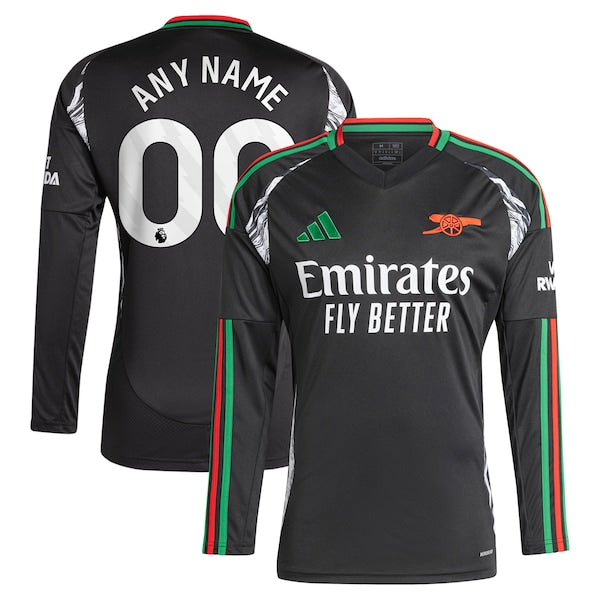 Arsenal adidas 2024/25 Away Replica Long Sleeve Custom Jersey - Black - Image 2