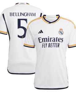 Alternative view of Jude Bellingham Los Merengues adidas 2023/24 Home Replica Jersey - White/Navy
