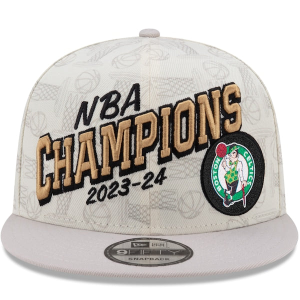Boston Celtics New Era 2024 NBA Finals Champions Locker Room 9FIFTY Snapback Hat - Cream - Image 2