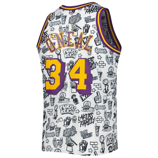 Shaquille O'Neal Los Angeles Lakers 1996/97 Hardwood Classics Doodle Swingman Jersey - White - Image 3