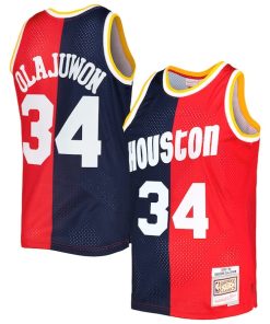 Hakeem Olajuwon Houston Rockets Hardwood Classics 1993/94 Split Swingman Jersey - Navy/Red