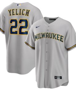 Alternative view of Christian Yelich Milwaukee Brewers Nike Alternate Replica Player Jersey - Gray/Cream/Navy/White