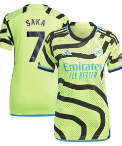 Alternative view of Bukayo Saka Arsenal adidas Women's 2023/24 Away Replica Player Jersey - Yellow/Green/Red