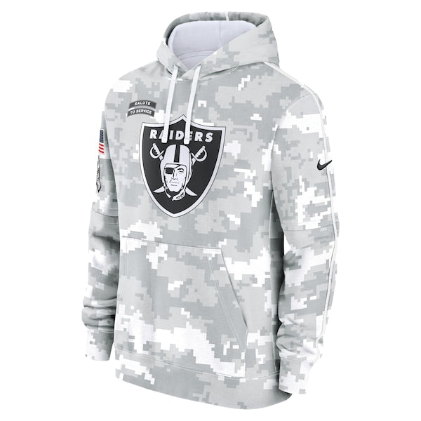 Las Vegas Raiders Nike 2024 Salute to Service Club Fleece Pullover Hoodie - Arctic Camo - Image 3