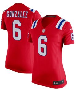 Alternative view of Christian Gonzalez New England Patriots Nike Women's Alternate Team Game Jersey - Red/Navy/White