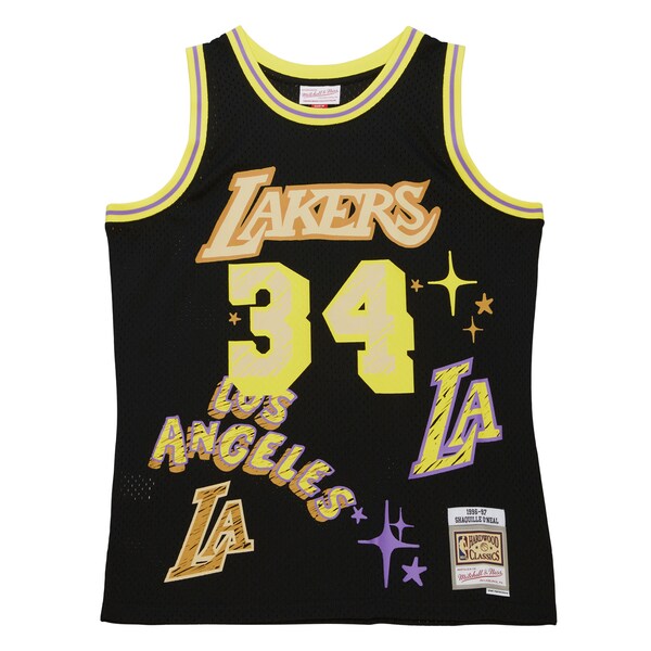 Shaquille O'Neal Los Angeles Lakers 1996/97 Swingman Sidewalk Sketch Jersey - Black - Image 3