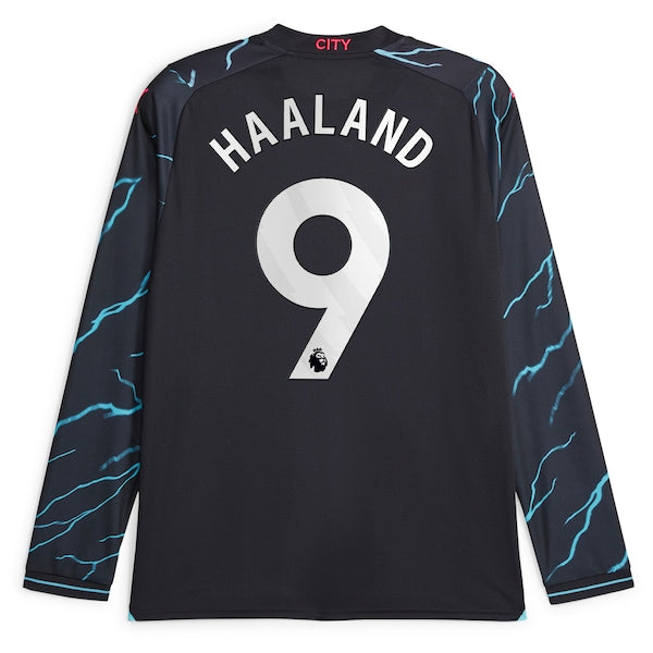 Erling Haaland Manchester City Puma 2023/24 Third Long Sleeve Replica Player Jersey - Navy - Image 4