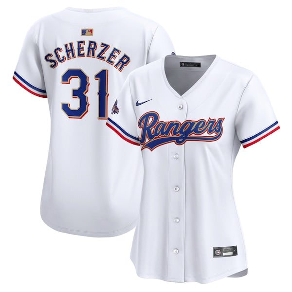 Max Scherzer Texas Rangers Nike Women's 2024 Gold Collection Limited Player Jersey?ยจC White