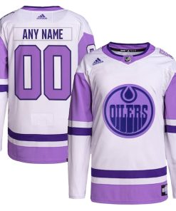 Edmonton Oilers adidas Hockey Fights Cancer Primegreen Authentic Custom Jersey - White/Purple