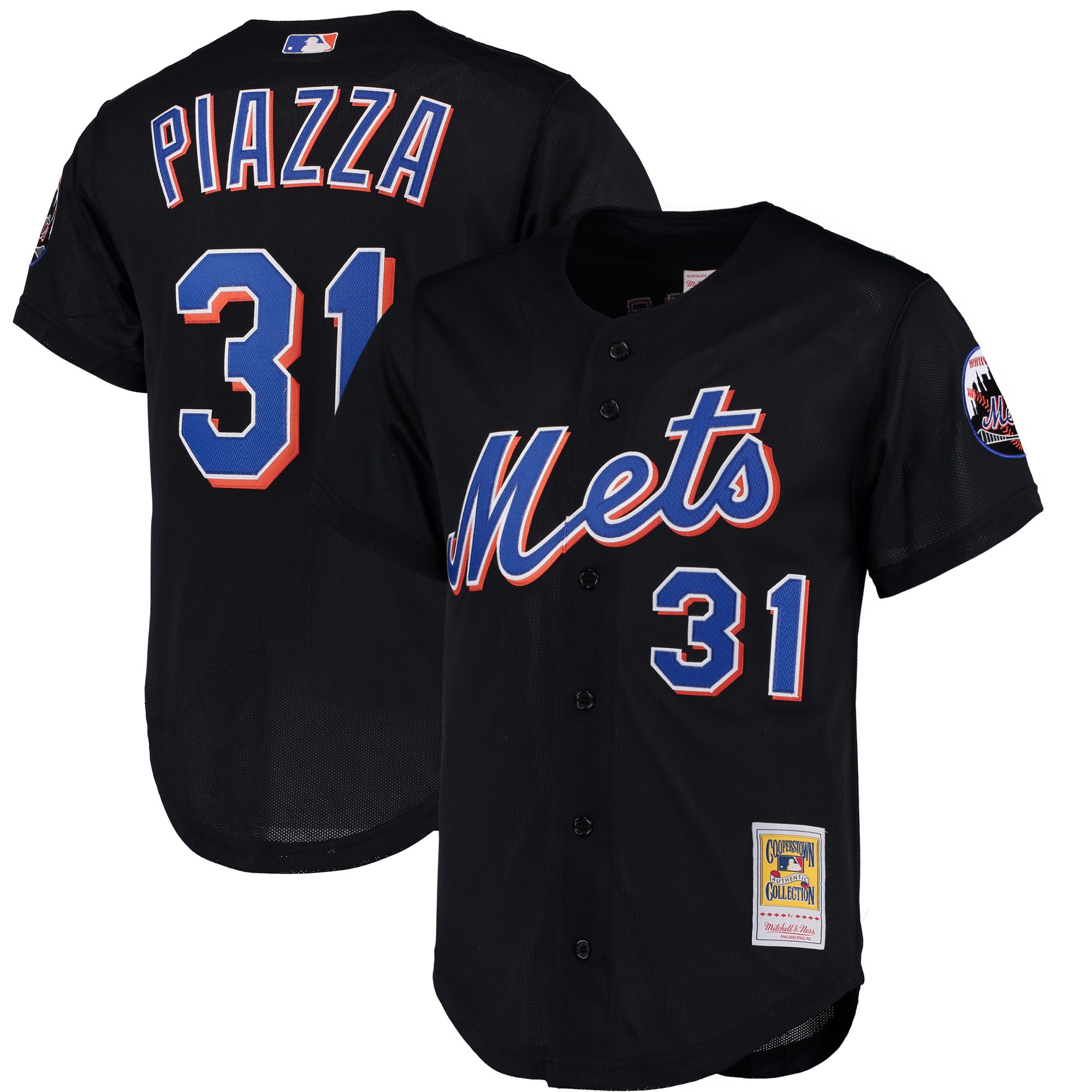 Mike Piazza New York Mets Cooperstown Collection Mesh Batting Practice Button-Up Jersey - Orange/Black/Royal - Image 11