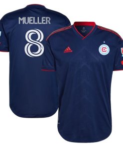 Chris Mueller Chicago Fire adidas 2024 Water Tower Kit Authentic Player Jersey - Blue