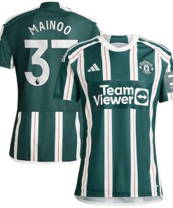 Alternative view of Kobbie Mainoo Manchester United adidas 2023/24 Away Replica Player Jersey - Green/Red