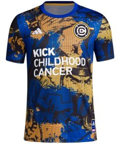 Alternative view of Chicago Fire adidas 2024 MLS Works Kick Childhood Cancer x Marvel Pre-Match Top - Royal