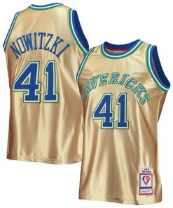 Alternative view of Dirk Nowitzki Dallas Mavericks 75th Anniversary 1998/99 Hardwood Classics Swingman Jersey - Gold