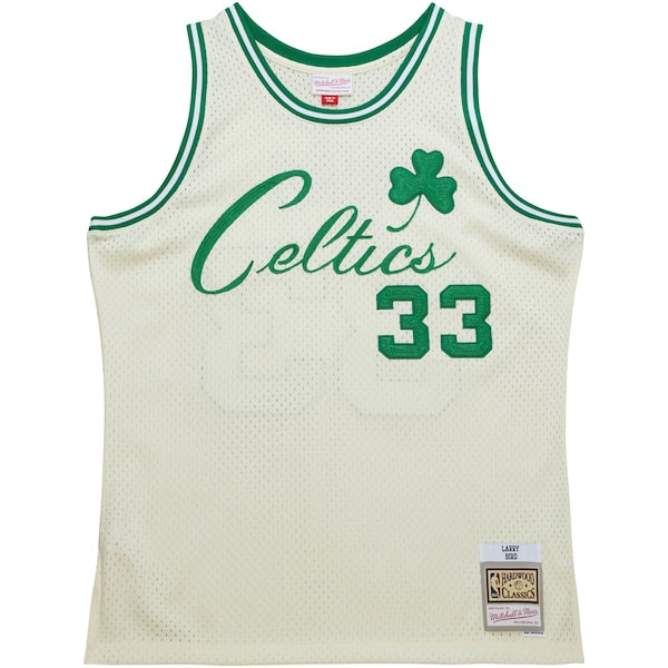 Larry Bird Boston Celtics Chainstitch Swingman Jersey - Cream - Image 2