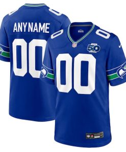 Seattle Seahawks Nike 50th Season Throwback Custom Game Jersey - Royal/College Navy