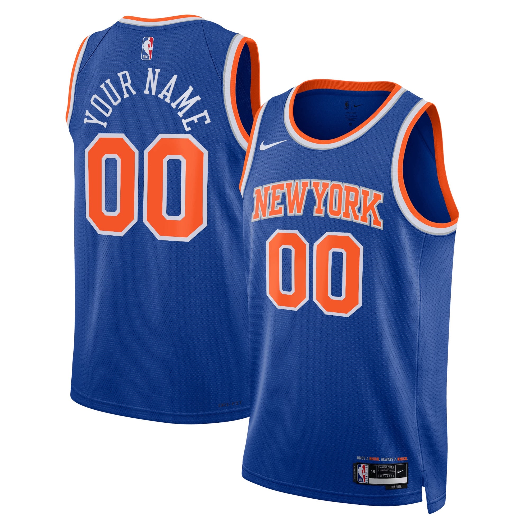 New York Knicks Nike Unisex Swingman Custom Jersey White - Association Edition/Blue - Image 6