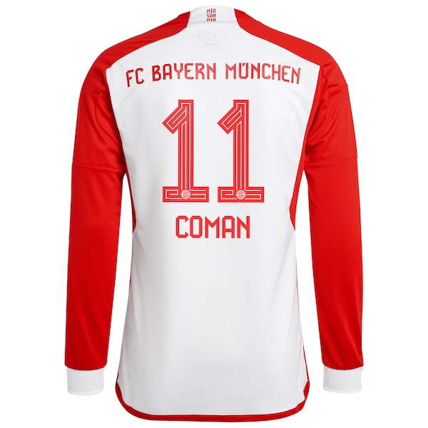 Kingsley Coman Bayern Munich adidas 2023/24 Home Replica Long Sleeve Jersey - White - Image 3