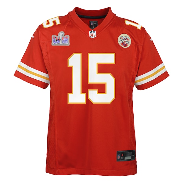Patrick Mahomes Kansas City Chiefs Nike Youth Super Bowl LVIII Patch Game Jersey - Red - Image 2