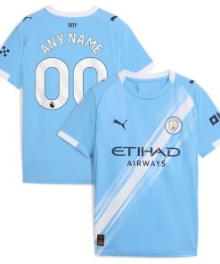 Manchester City Puma Youth 2025/26 Home Replica Custom Jersey - Sky Blue/Green/Black