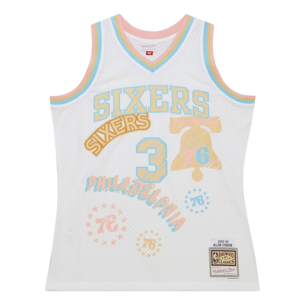 Allen Iverson Philadelphia 76ers 2002/03 Swingman Sidewalk Sketch Jersey - White - Image 3