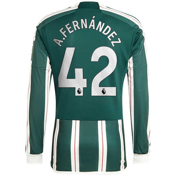 Alvaro Fern¨¢ndez Manchester United adidas 2023/24 Away Replica Long Sleeve Player Jersey?¨C Green - Image 3