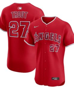 Alternative view of Mike Trout Los Angeles Angels Nike Alternate Elite Jersey - Red/White