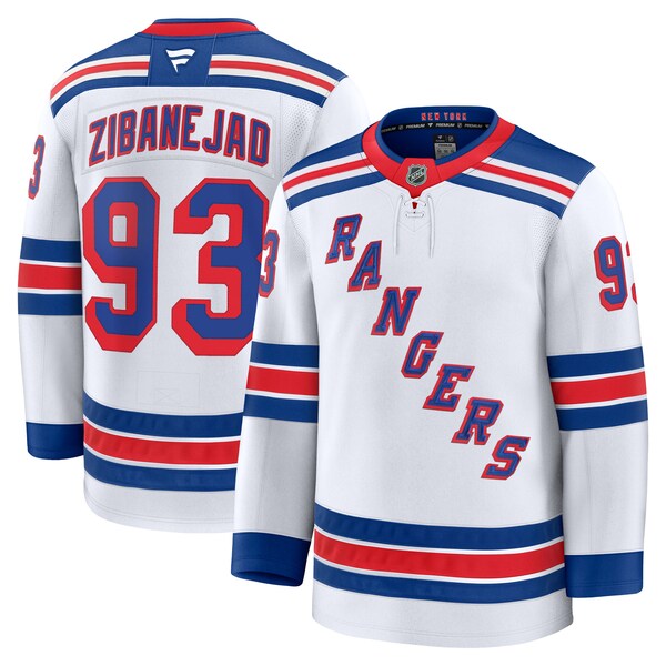 Mika Zibanejad New York Rangers Away Premium Jersey - White/Navy/Blue - Image 3