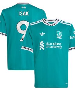 Alexander Isak Liverpool adidas Youth 2025/26 Third Replica Player Jersey - Green/Red