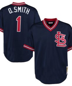 Alternative view of Ozzie Smith St. Louis Cardinals 1994 Authentic Cooperstown Collection Mesh Batting Practice Jersey - Navy/Scarlet