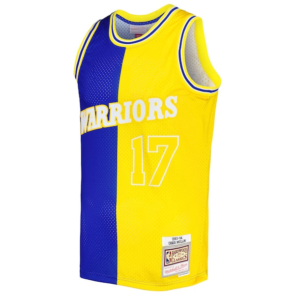 Chris Mullin Golden State Warriors Hardwood Classics 1993/94 Split Swingman Jersey - Royal/Gold - Image 2