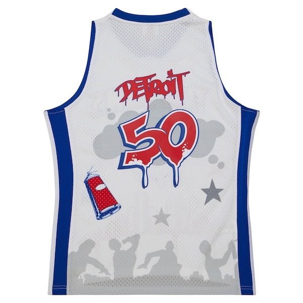 Detroit Pistons x Tats Cru Hardwood Classics Fashion Jersey - White - Image 3
