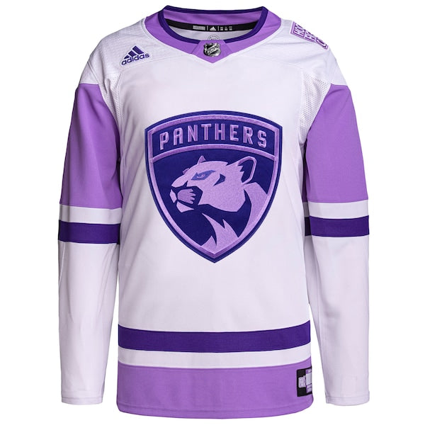 Florida Panthers adidas Hockey Fights Cancer Primegreen Authentic Blank Practice Jersey - White/Purple - Image 2