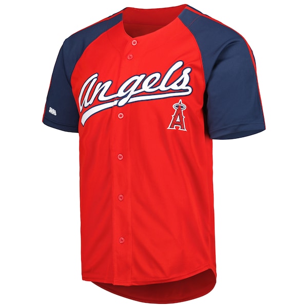 Los Angeles Angels Stitches Button-Down Raglan Fashion Jersey - Red - Image 2