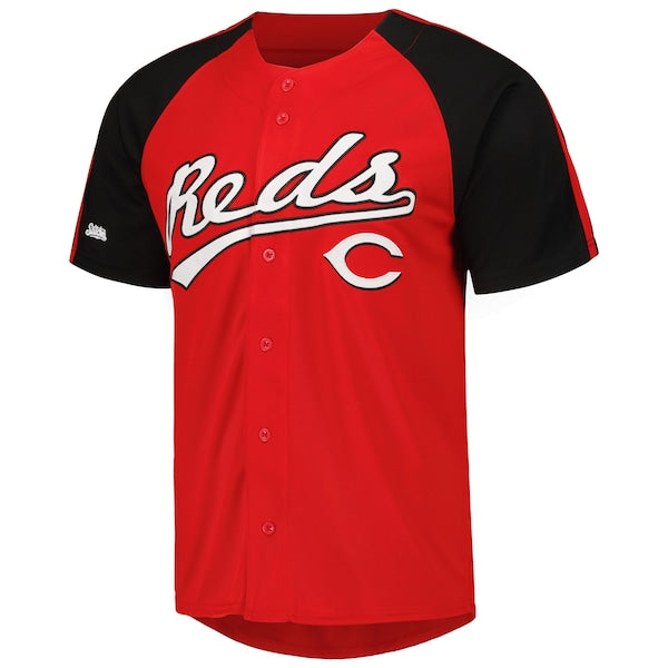 Cincinnati Reds Stitches Button-Down Raglan Fashion Jersey - Red - Image 2