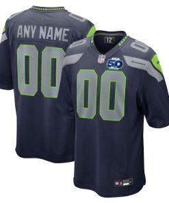 Alternative view of Seattle Seahawks Nike 50th Season Team Custom Game Jersey - College Navy/Royal