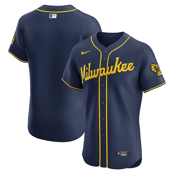 Milwaukee Brewers Nike Alternate 2 Elite Jersey - Navy/Cream - Image 2