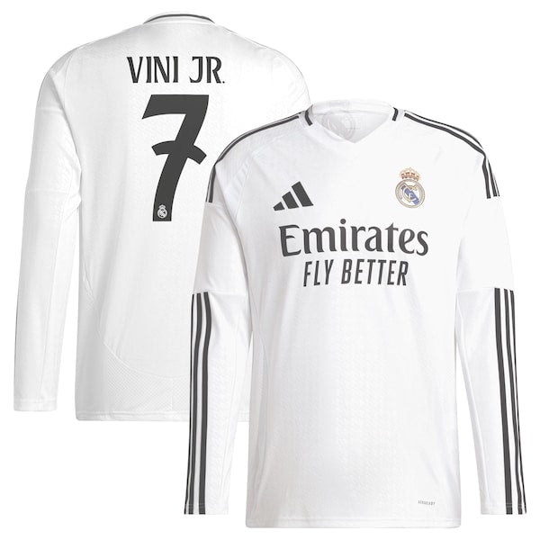 Vini Jr. Los Merengues adidas 2024/25 Home Replica Long Sleeve Player Jersey - White - Image 2