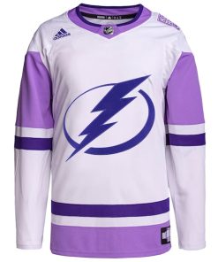 Alternative view of Tampa Bay Lightning adidas Hockey Fights Cancer Primegreen Authentic Blank Practice Jersey - White/Purple