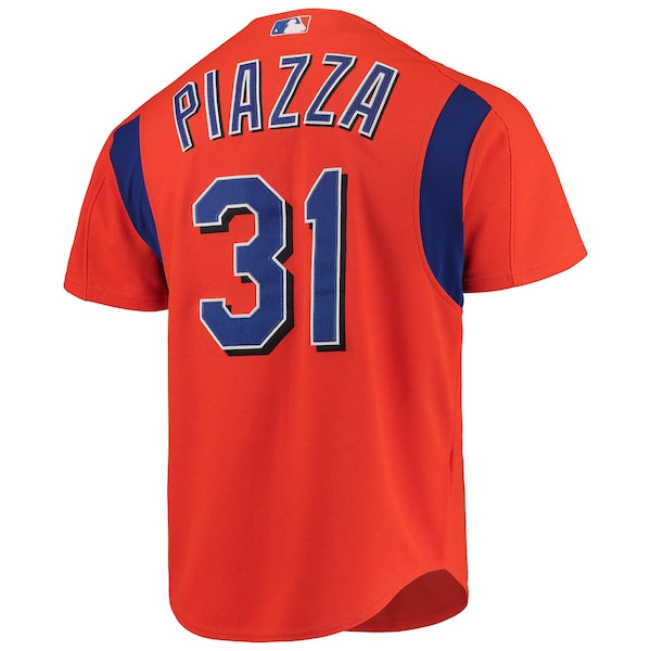 Mike Piazza New York Mets Cooperstown Collection Mesh Batting Practice Button-Up Jersey - Orange/Black/Royal - Image 5