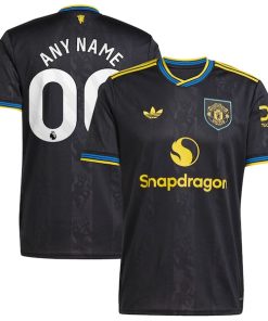 Manchester United adidas 2025/26 Third Replica Custom Jersey - Black/Red/White