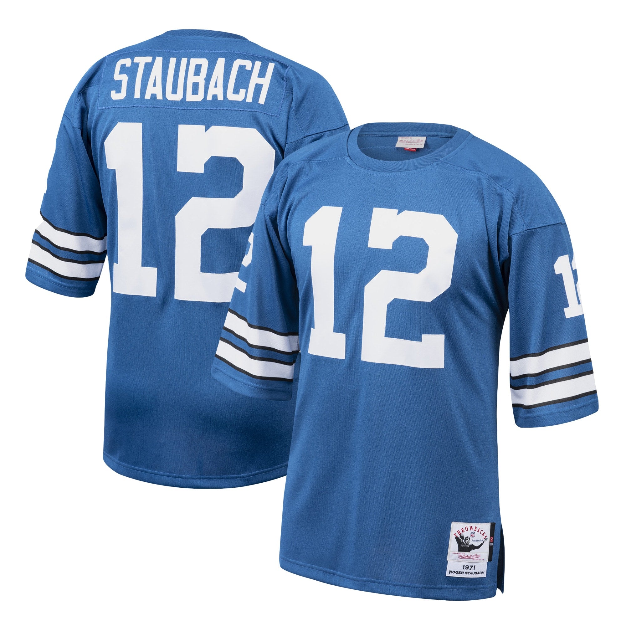 Roger Staubach Dallas Cowboys 1975 Authentic Throwback Retired Player Jersey - White/Royal - Image 6